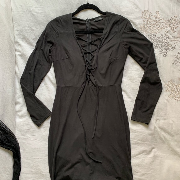 Black Suede Bodycon Mini Dress (Size: M) - Picture 2 of 2